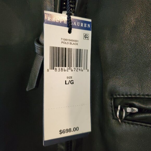 NWT Polo Ralph Lauren Men's Cafe Racer sheepskin leather jacket Polo Black Sz L - Picture 11 of 16